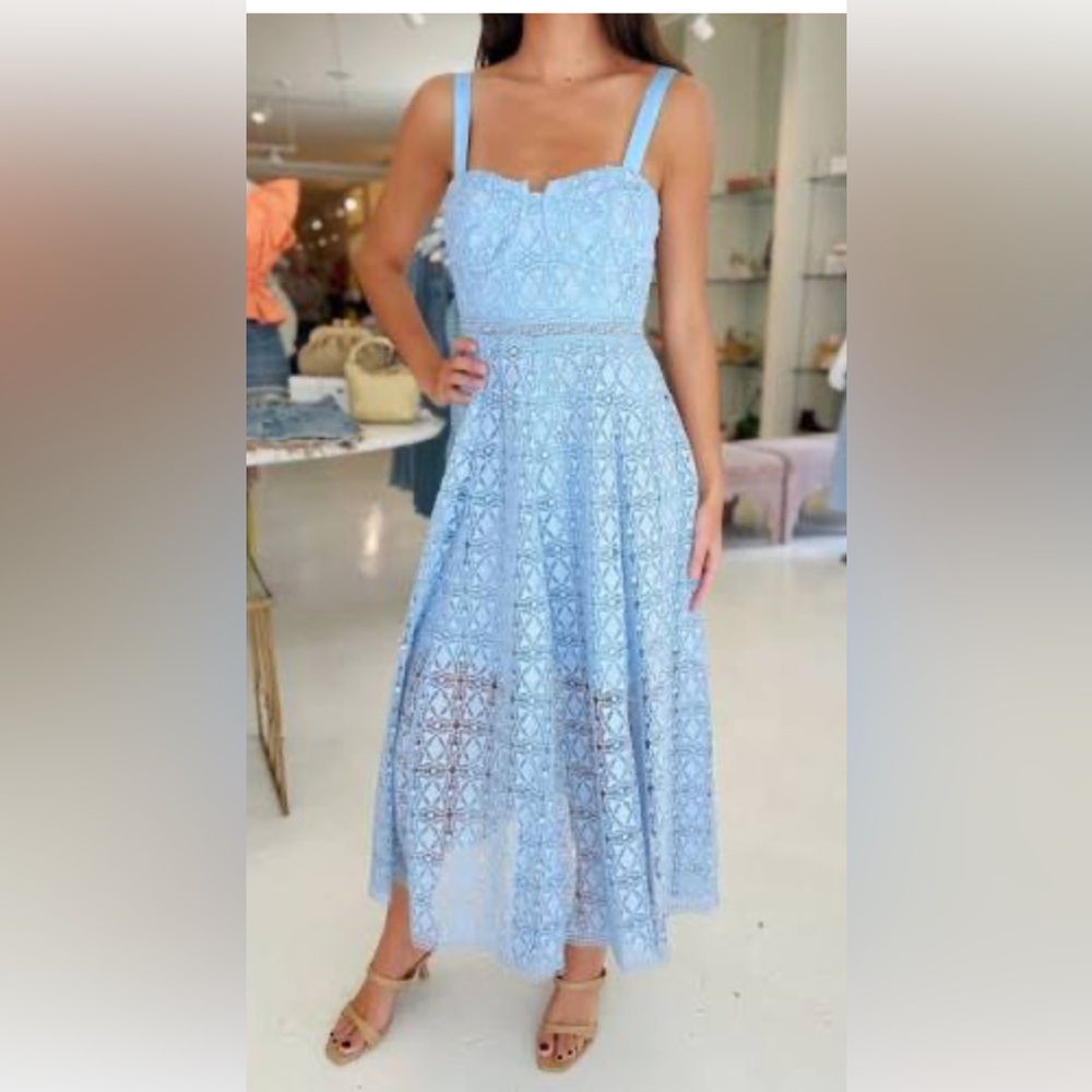 Astr Light Blue Lace Midi Dress
